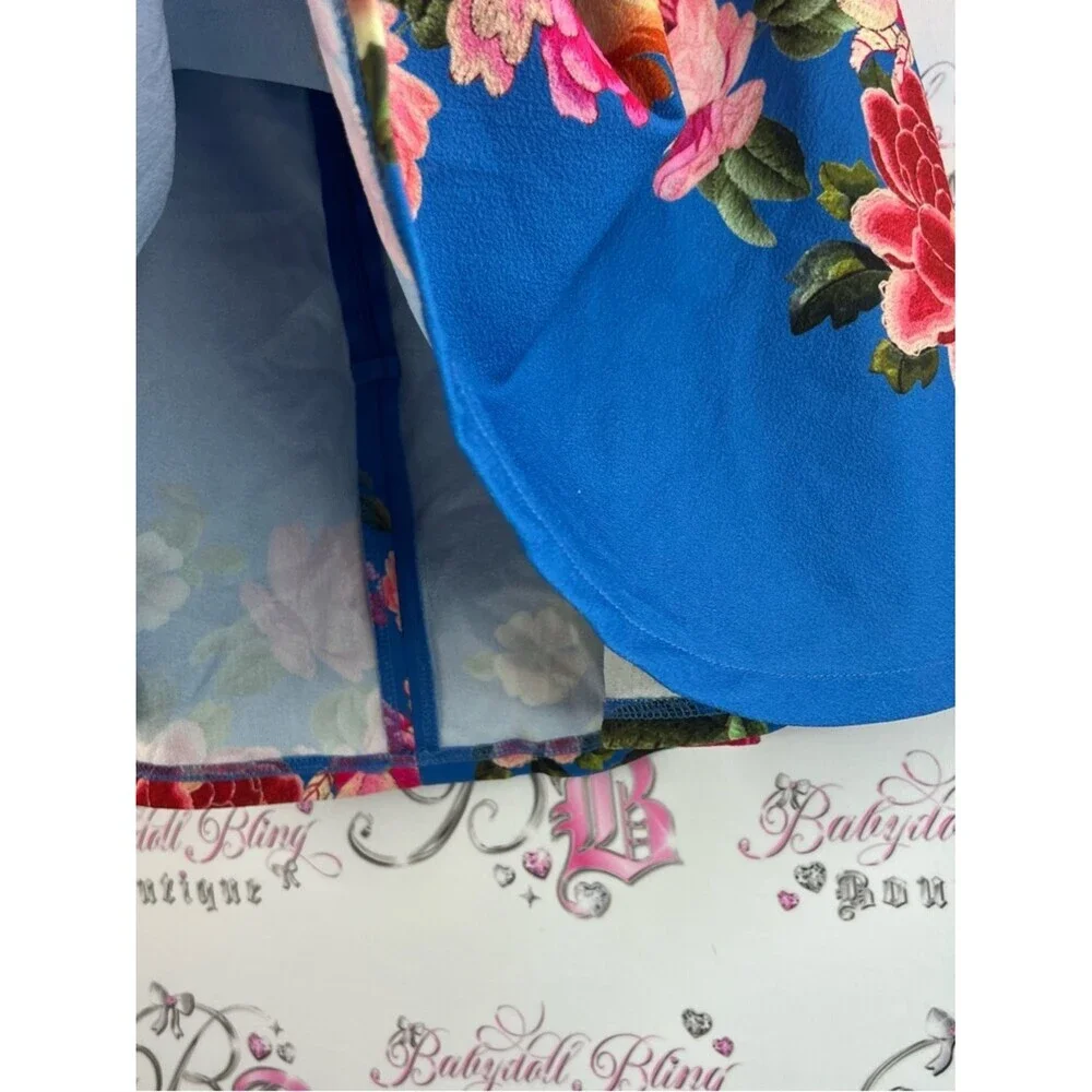 MINKPINK skirt flowers floral pink red green Royal Blue Floral Circle Skirt
